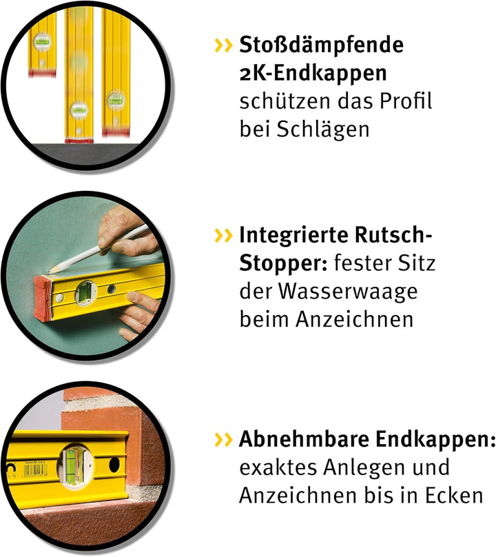 STABILA Magnet-Wasserwaage Type 96-2 M, 100 cm, extrasteifes Alu-Profil, extrastarke Seltenerd-Magne