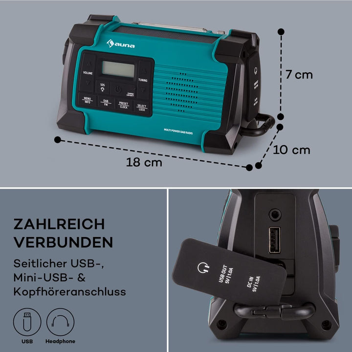 Auna Aufladbares DAB Plus Radio Mit Bluetooth, Batterie, DAB/DAB+/FM, LCD Display, Wecker, Retro-Des