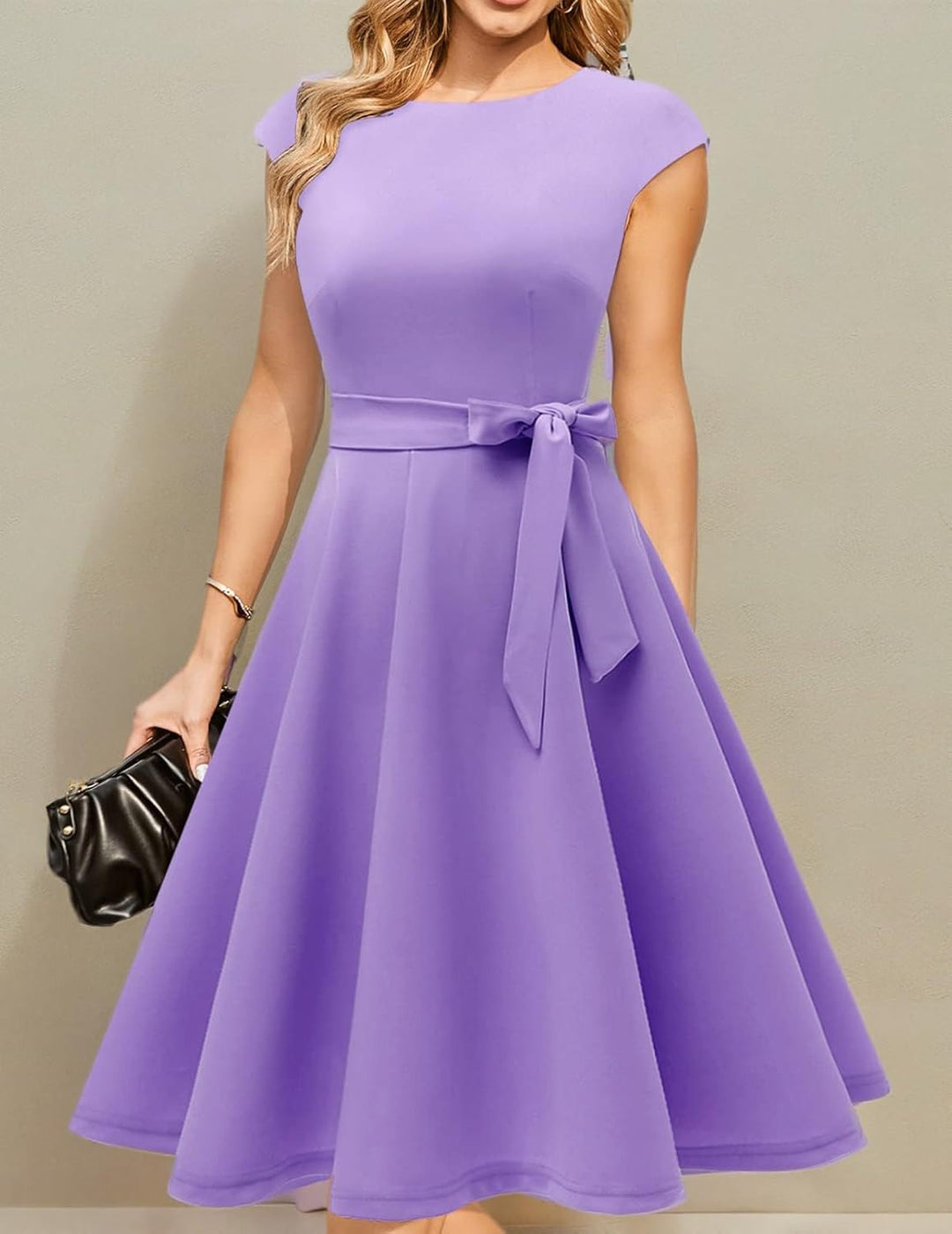 DRESSTELLS Damen Vintage Retro 1950er Cocktaikleid A-Line Swing Festlich Midilang Kleid Lavender M,