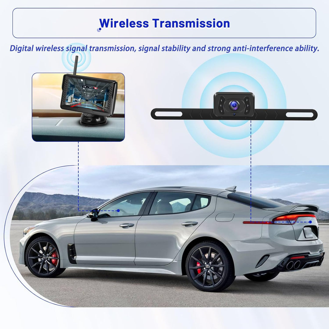 Hikity AHD Wireless Rückfahrkamera mit 5-Zoll-LCD-Display und IP69-Wasserdichtigkeit, Rückfahrkamera