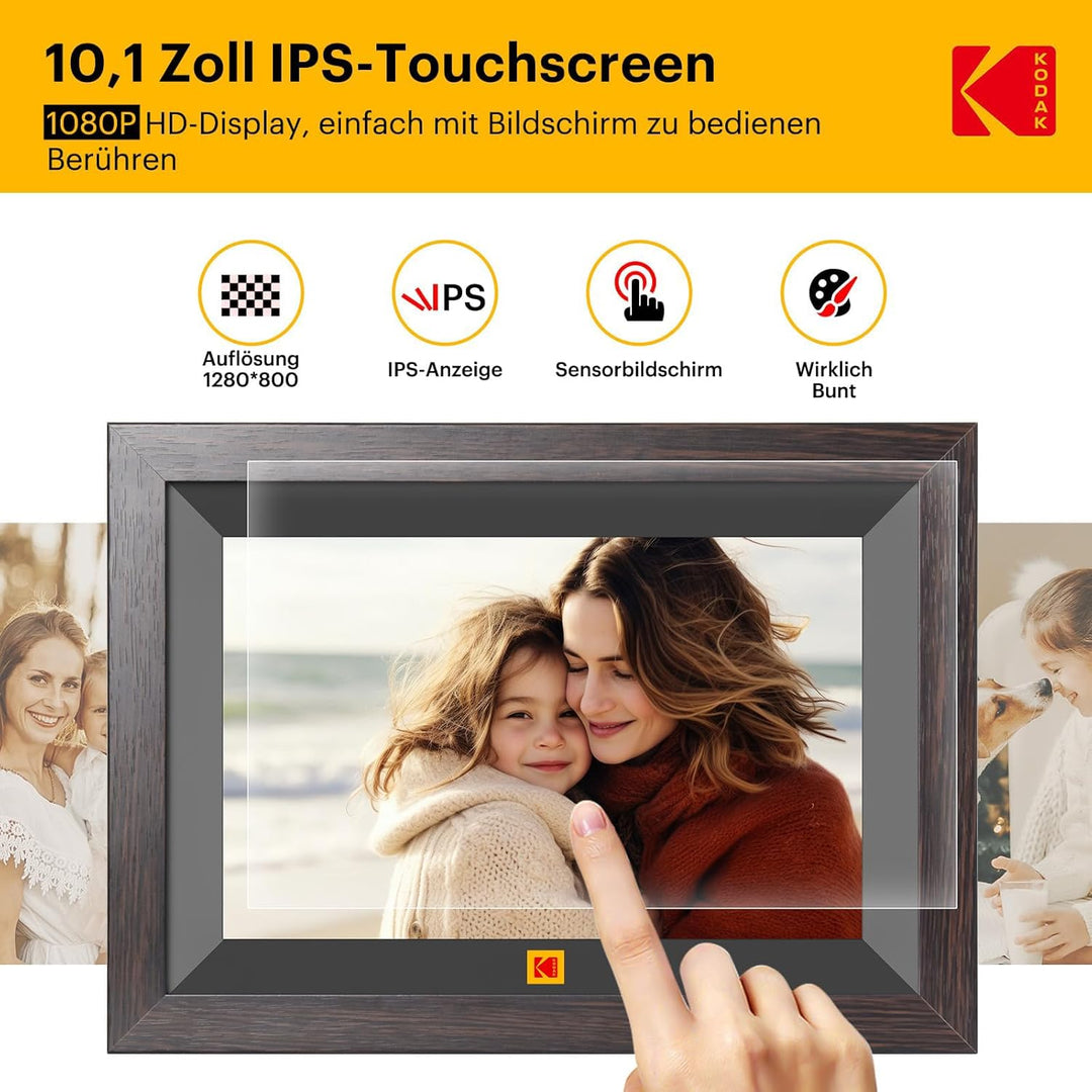 KODAK 10,1 Zoll WiFi Digitaler Bilderrahmen, 1280x800 HD IPS Touchscreen Smarter Bilderrahmen WLAN,