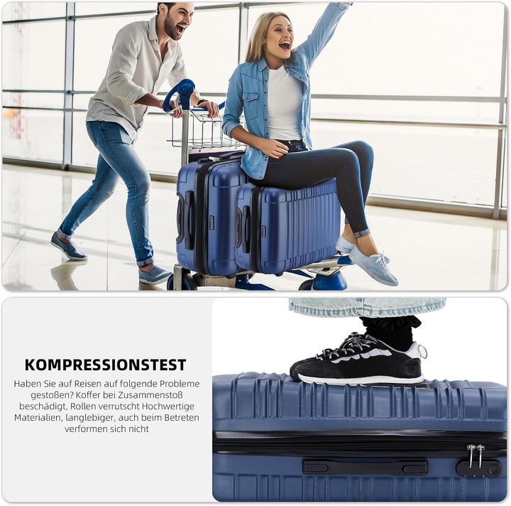 BEIBYE Zwillingsrollen Reisekoffer Koffer Trolleys Hartschale M-L-XL-Set (Dunkelblau, Set) Dunkelbla