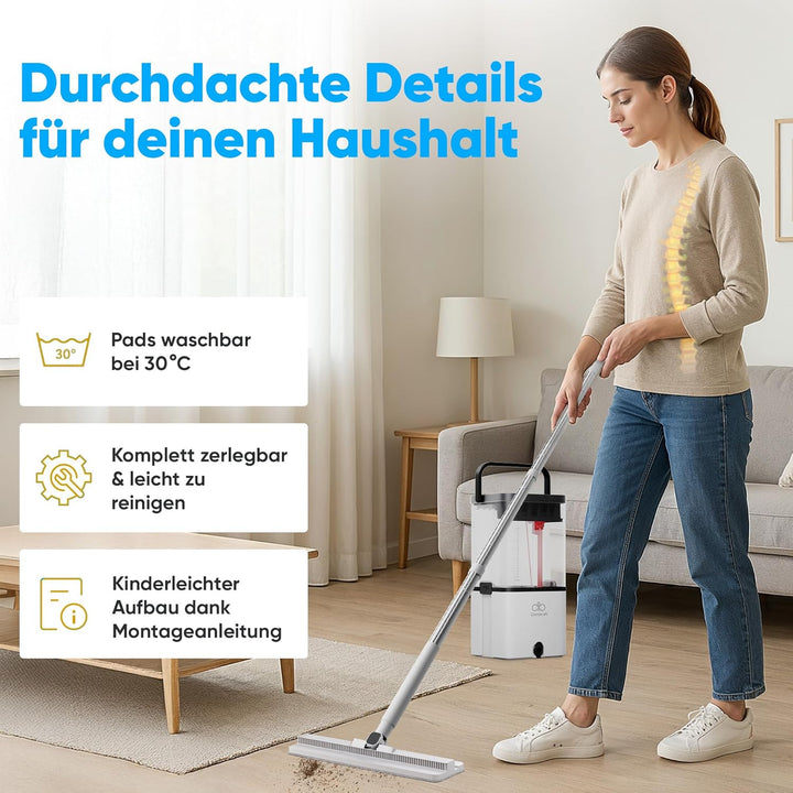Wischmopp Set mit Eimer – Bodenwischer / Nasswischer mit 2-Kammer-System – Wischmopp & Mop Set mit P