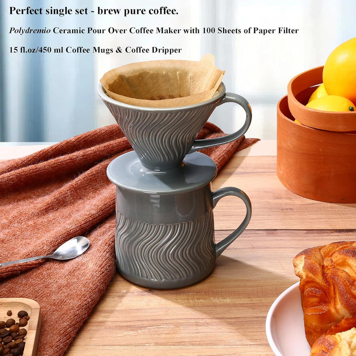 Pour-Over-Kaffeebereiter, Keramik Kaffee-Tropfer mit 100 Stück Grösse-02-Papierfilter, Keramik-Kanne