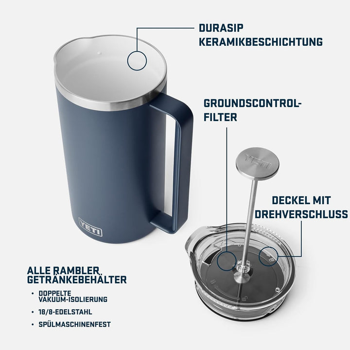 YETI Rambler Stempelkanne Mit DuraSip Keramikbeschichtung, White, 64 oz (1.9 L), White