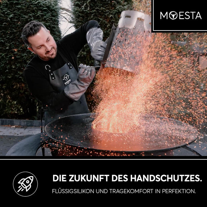 MOESTA-BBQ 20004 HeatPro Hitzehandschuhe - Ofen-Grillhandschuh aus Silikon - bis 350° Celsius hitzeb