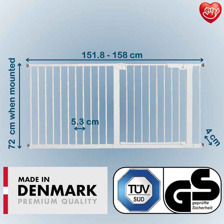 BabyDan Premier, Extra breit Ohne bohren Treppenschutzgitter, 151,8-158 cm, Babygitter/Sicherheitsgi