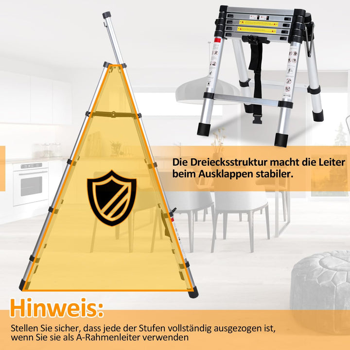 Fiqops 1.4+1.7M Klappleiter Teleskopleiter, A-Rahmen 4+5 Sprossen Aluminiumleiter, Rutschfester Alul