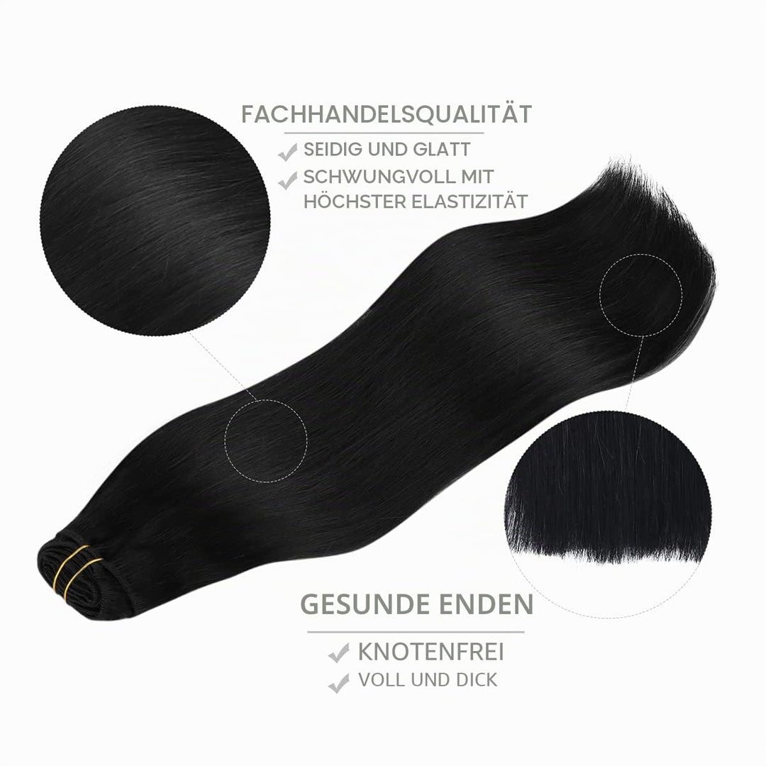 WENNALIFE Clip in Extensions Echthaar, 45cm 18 Zoll 120g 7pcs Tief Schwarz Hair Extensions Clip in E