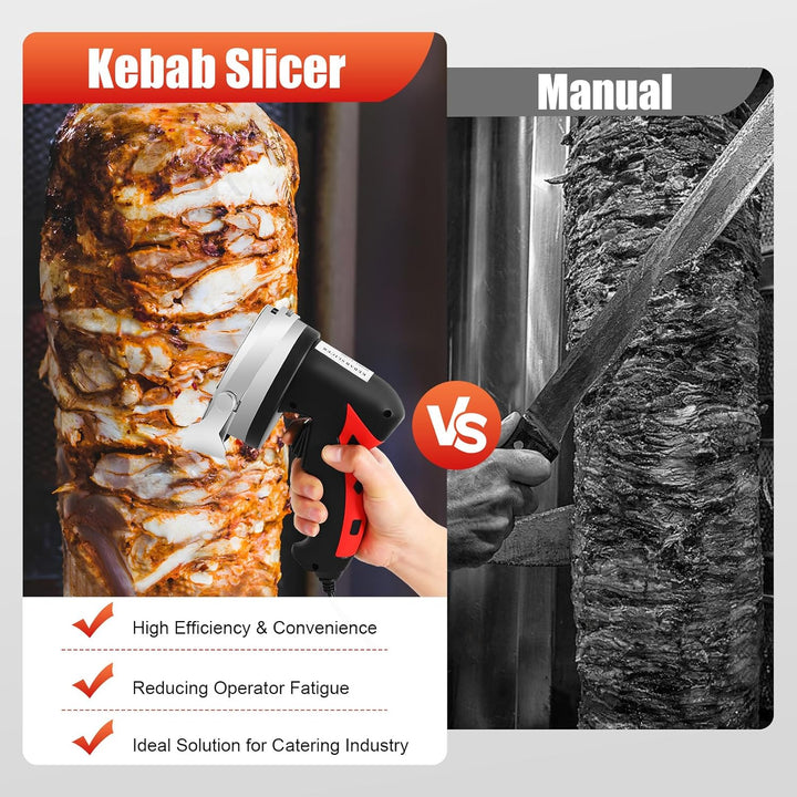 Kebab Slicer,80W Tragbare Edelstahl Kebab Messer 3000 U/min,mit Schleifstein