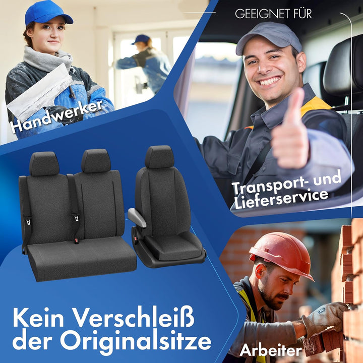 Walser Transporter Sitzbezüge Auto kompatibel mit Ford Transit, Einzelsitz Armlehne innen/Doppelbank