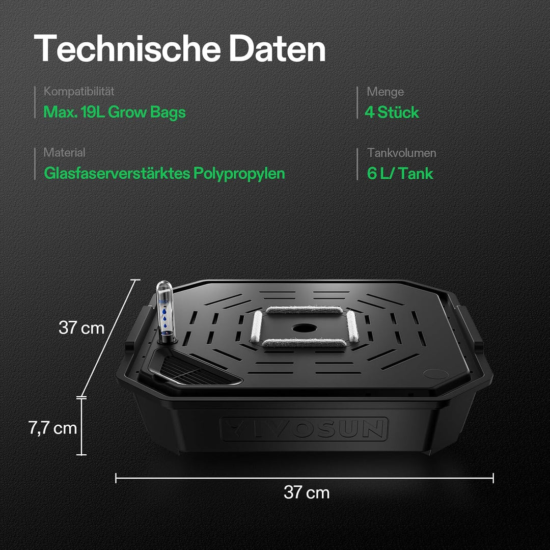 VIVOSUN FlexFeed 4er-Pack selbstbewässernder Stofftopf mit Wasserzähler & Wartungsfenster, Auto-Bewä