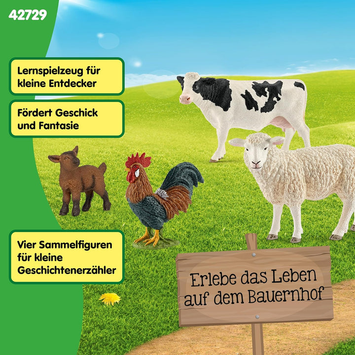schleich FARM WORLD | Bauernhof Starterset 42729 | Spielset mit Ziege, Kuh, Schaf & Hahn | detailget