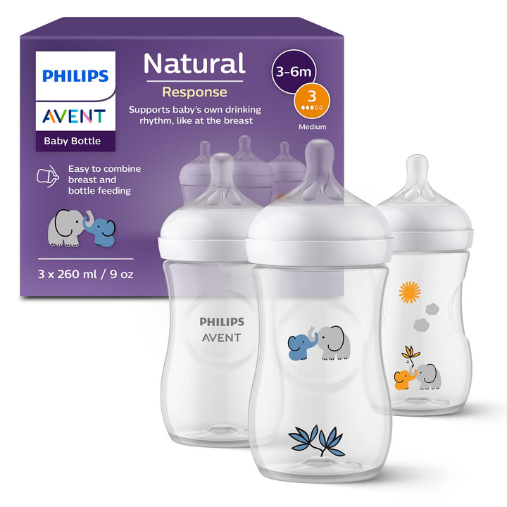 Philips Avent Natural Response Geschenkset für Babys: 3 Natural Response Babyfläschchen (260 ml) mit