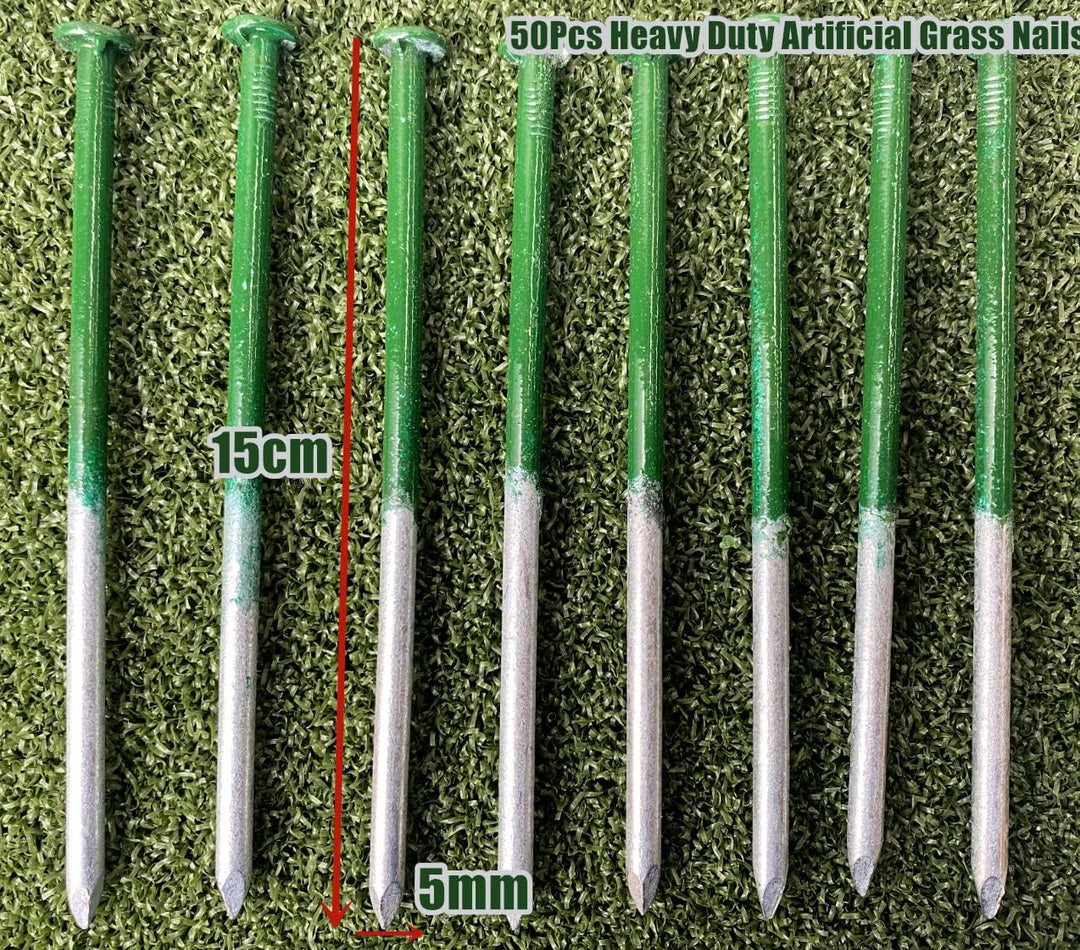 KAHEIGN 50Pcs Kunstrasennägel Stahlnägel Set, 5mm x 150mm verzinkte Rundkopfnägel Nagel-Set zur Befe