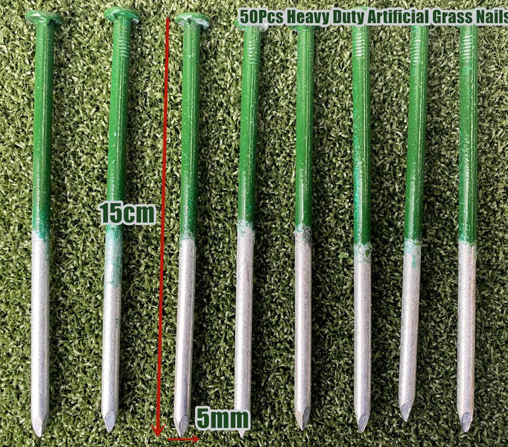 KAHEIGN 50Pcs Kunstrasennägel Stahlnägel Set, 5mm x 150mm verzinkte Rundkopfnägel Nagel-Set zur Befe