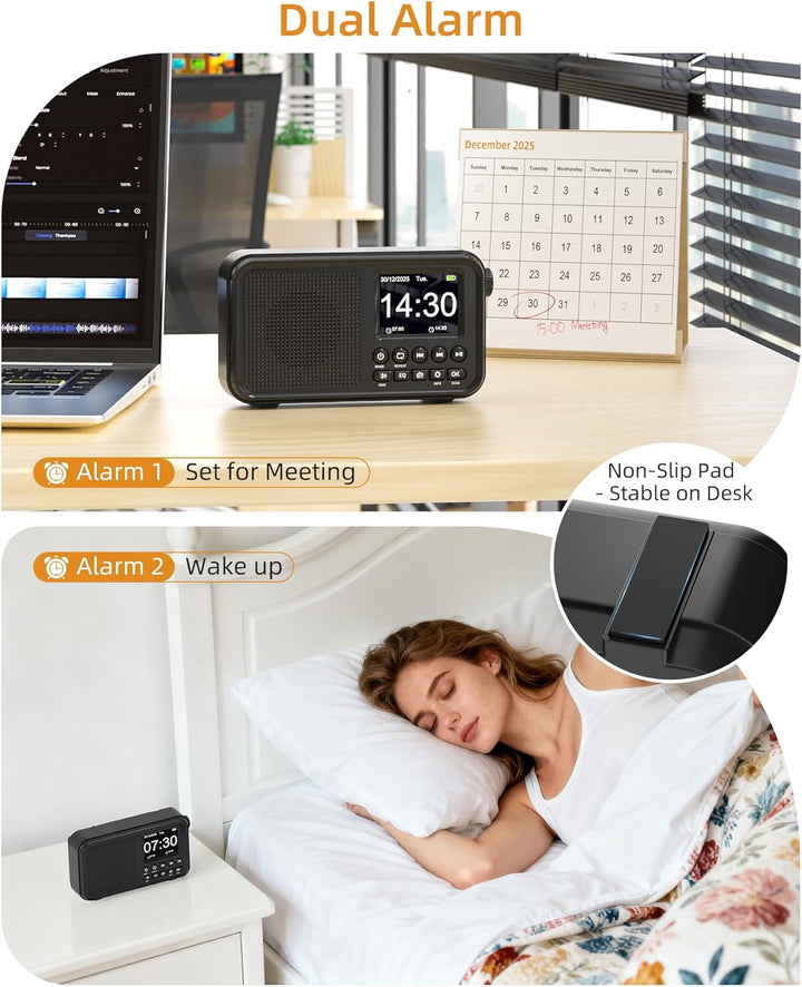 Tragbares DAB+ Radio mit Bluetooth, UKW/DAB Digitalradio mit 2,4" Farbdisplay, 80 Senderspeicher, 30