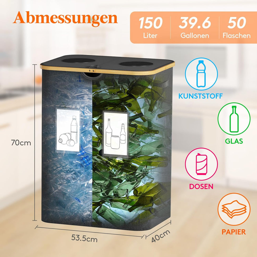Lifewit 150L Pfandflaschen Sammelbehälter, Flaschen Organizer mit Deckel, Flaschensammler Leergut 2