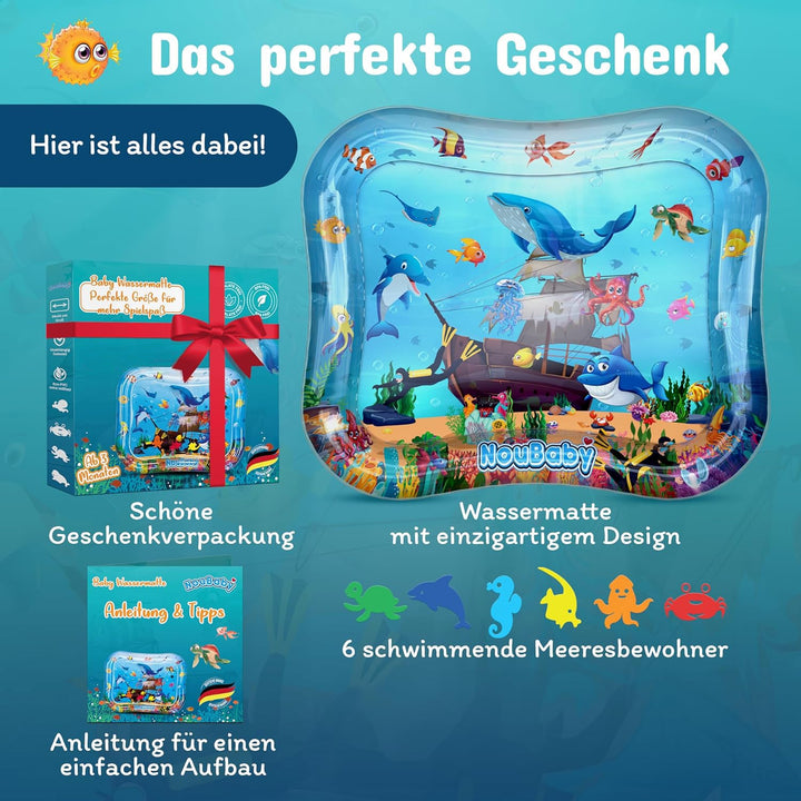 NouBaby® Wassermatte Baby BPA Frei Gross I Babymatte und Spielzeug ab 3, 6 und 9 Monate I Wasserspie