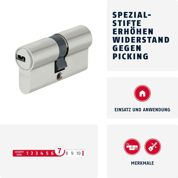 ABUS Profil-Zylinder D6XNP 40/45 mit Codekarte und 5 Schlüsseln, 48303 Nickel Perle 40/45, Nickel Pe