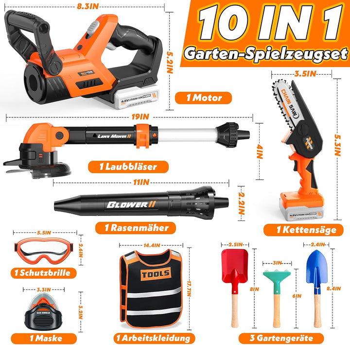 10 in 1 Gartenwerkzeug Kinder, Garten Outdoor Spielzeug ab 3 Jahre, Kinder Rasenmäher, Laubbläser &amp;