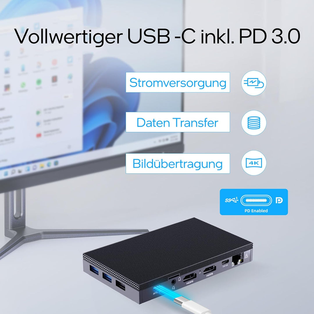 Orbsmart AW-16L Lüfterloser Mini PC mit Intel N150, 8GB RAM & 256GB Speicher | Windows 11 Pro, 4K Tr