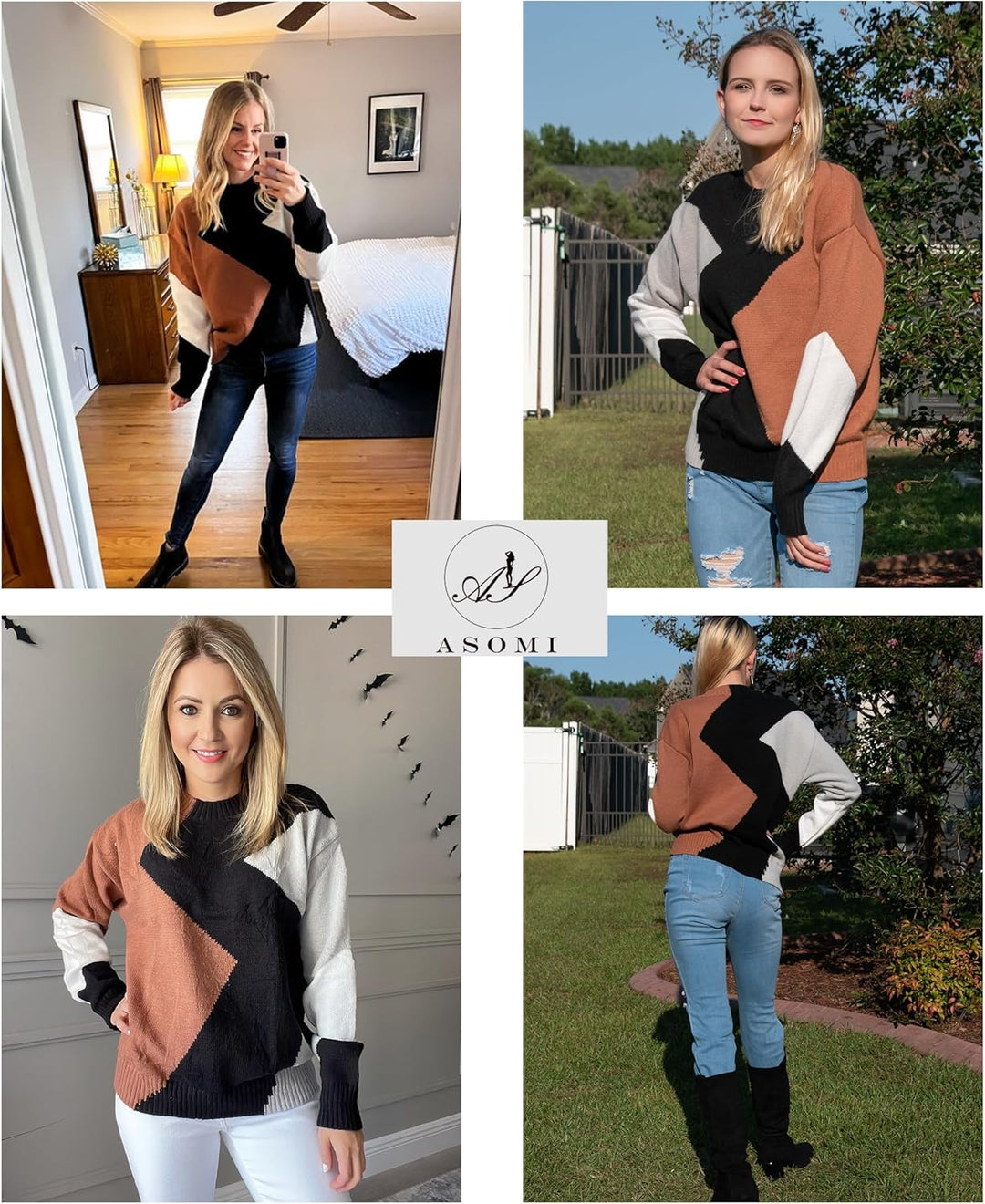 ASOMI Strickpullover Damen Gestreift Kariert: Elegant Rollkragen Pullover Winterpullover Warm Herbst