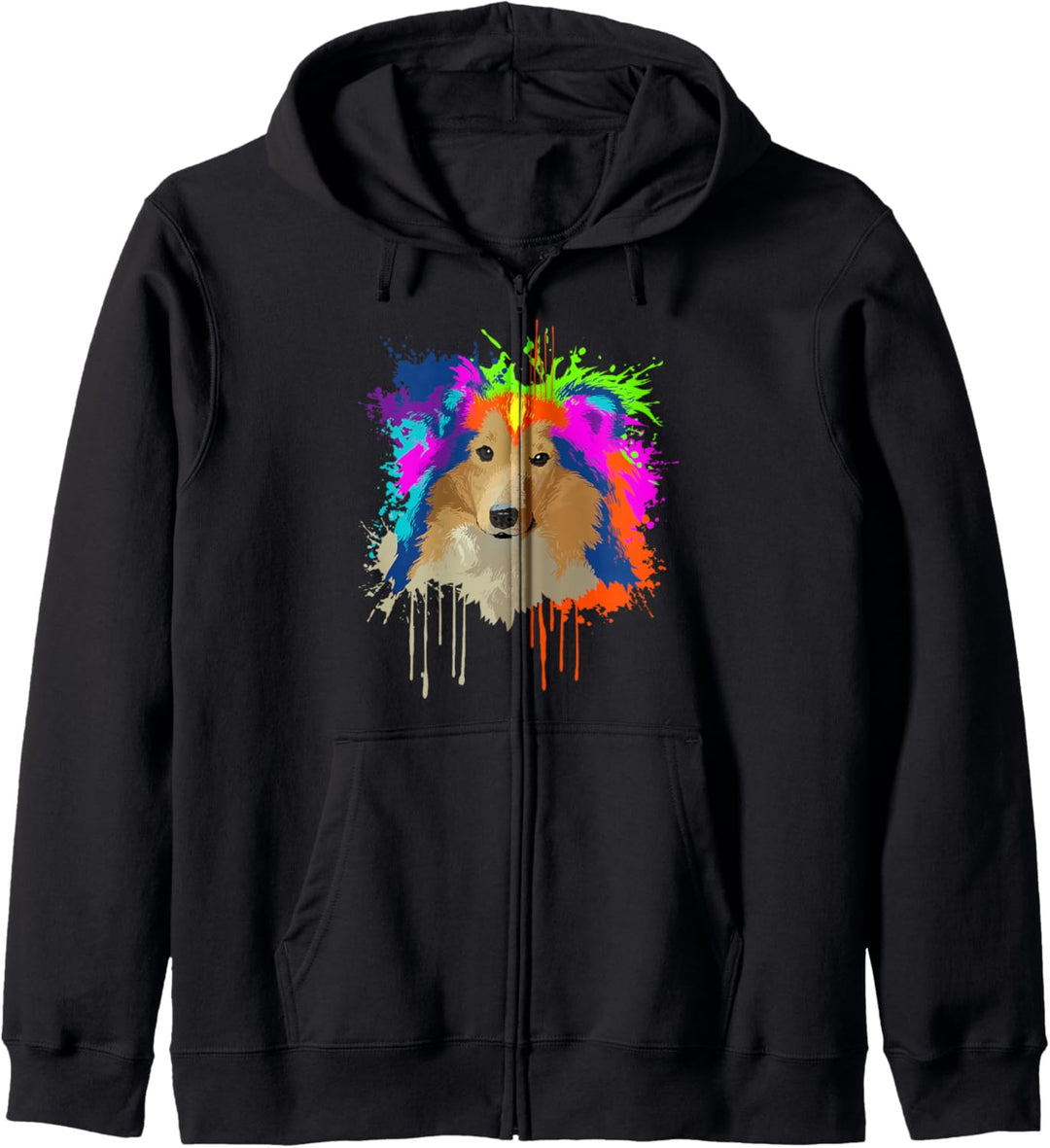 Splash Art Langhaar Collie Hundehalter Geschenkidee Hunde Kapuzenjacke