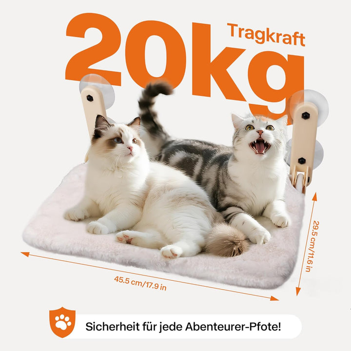 Pet Prime Katzen Fensterliege – 85mm Saugnäpfe &amp; 20kg Tragkraft, Edelstahl-Gestell, 2 Abnehmbare Bez