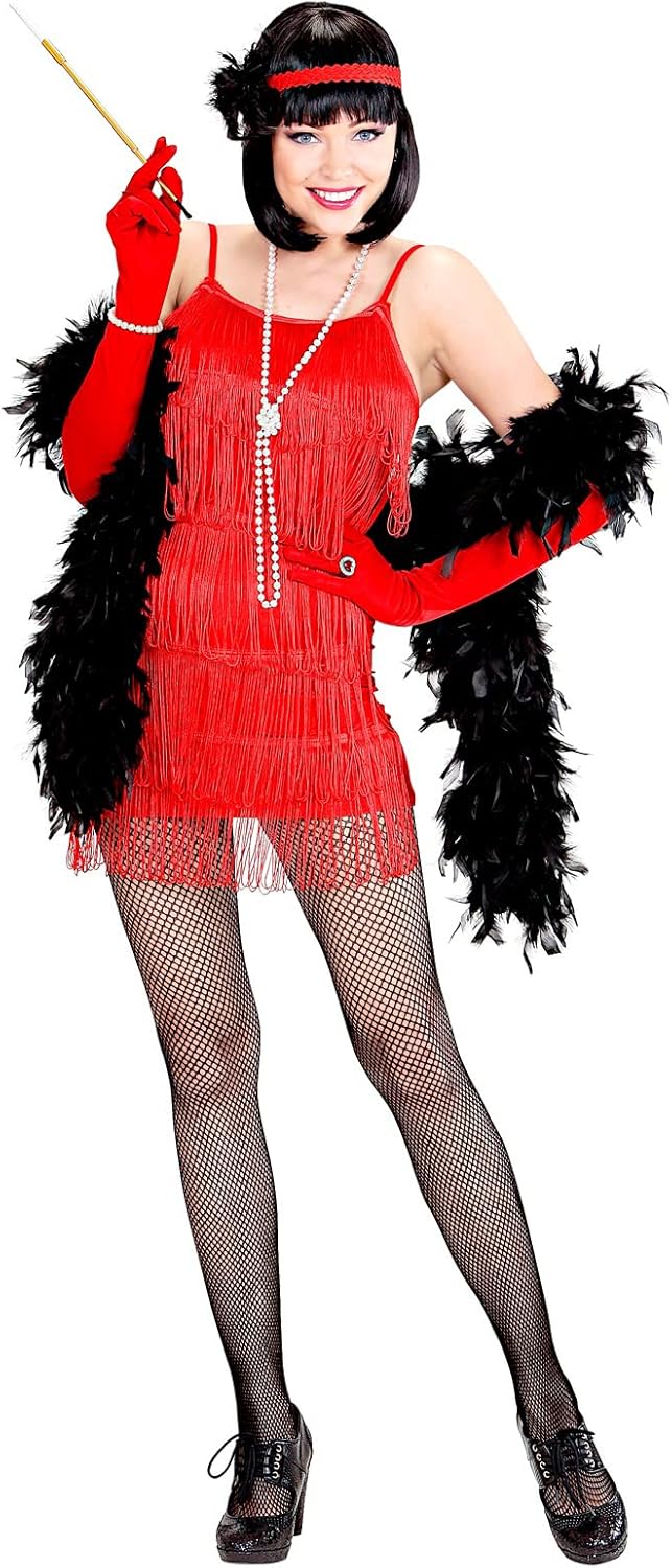 "FLAPPER" red - (dress, headband with feathers) - (M), M