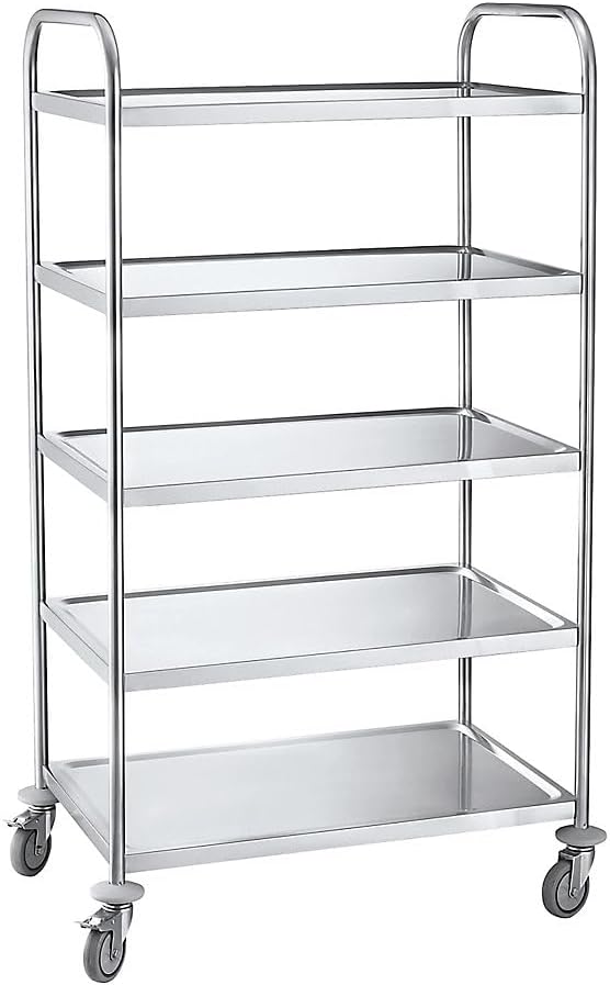 eurokraft Basic | Edelstahl-Servierwagen | 5 Etagen, LxBxH 705 x 405 x 1300 mm