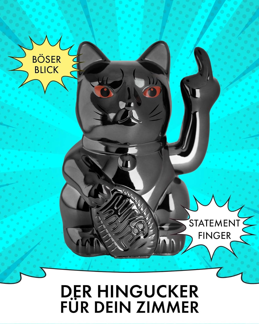 ANGRY CAT - Winkekatze Lucky CAT - Lustige winkende Katze - japanische Winkkatze mit Stinkefinger -