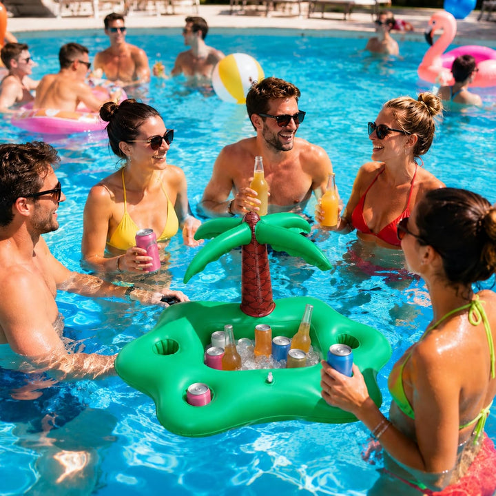 MINGBOLIN Aufblasbarer Getränkehalter Poolbar Set 5 Stück Pool Getränkehalter mit 2 Mini-Palmen &amp; 2