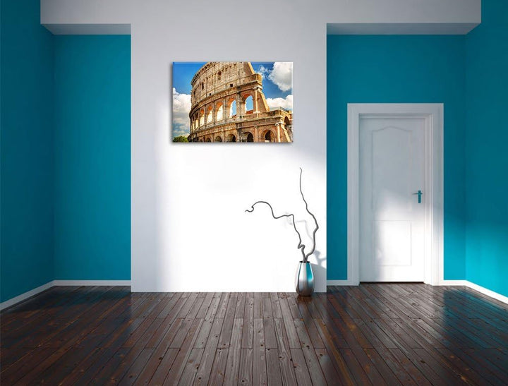 Kolosseum in Rom, Format: 100x70 auf Leinwand, XXL riesige Bilder fertig gerahmt mit Keilrahmen, Kun