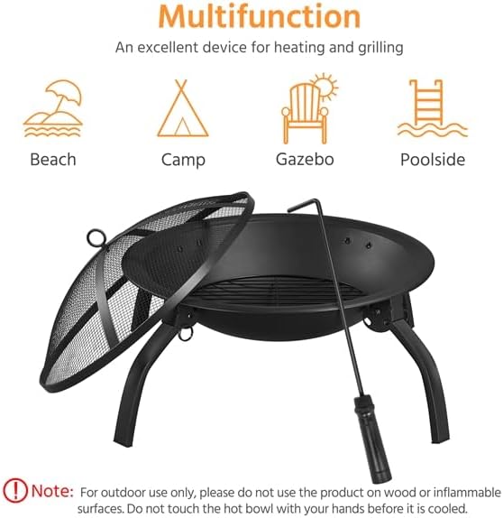 Yaheetech Feuerstelle Feuerschale mit Funkenschutz, Klappbare Feuerkorb Outdoor Fire Pits Feuerschal