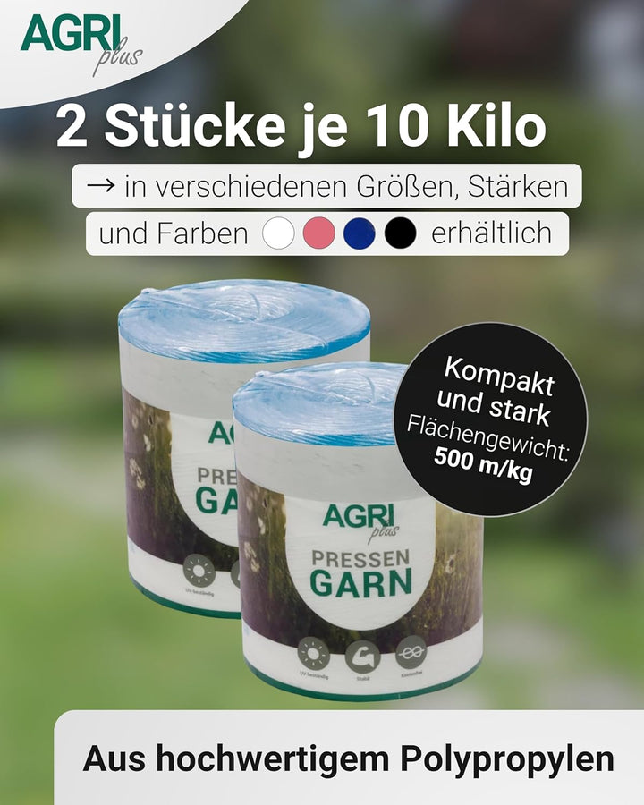 AGRIplus Pressengarn I 2 Stück à 10 kg I 500 m/kg I Hochwertiges PP-Garn I Robust, witterungsbeständ