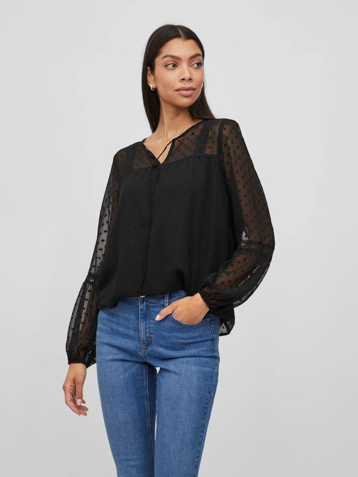 Vila Damen Viedee L/S Top/Su-Noos Bluse 34 Schwarz, 34 Schwarz