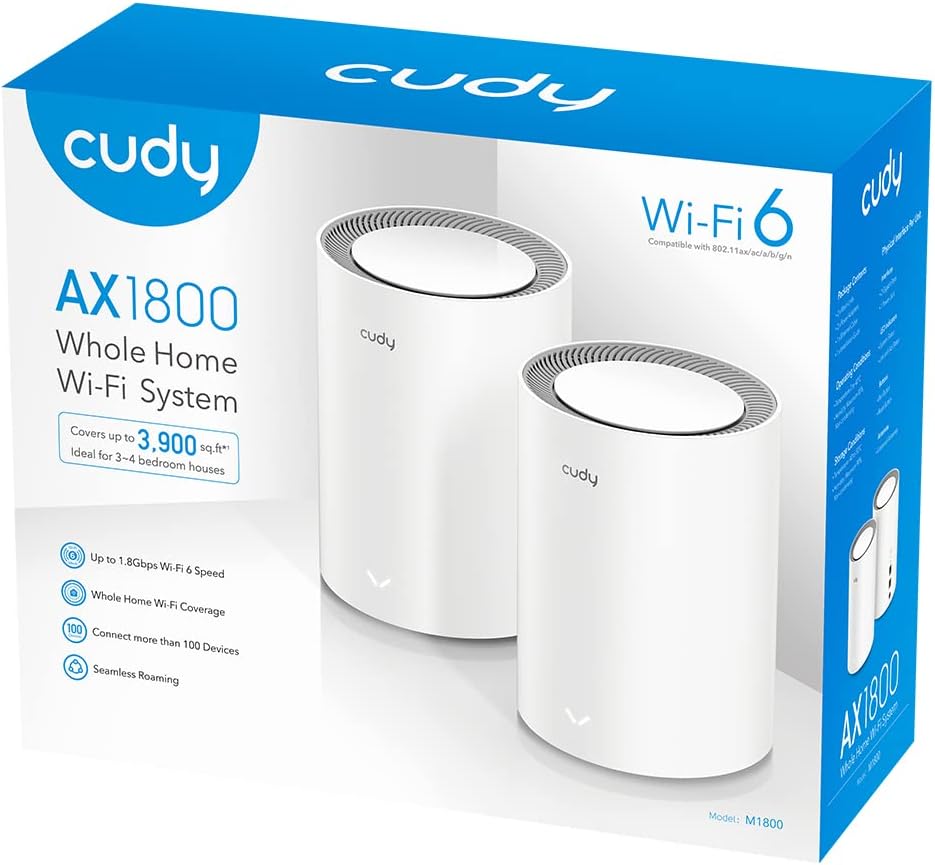 Cudy M1800 2er-Pack AX1800 WiFi 6 Mesh System für Das Gesamte Haus 5G Gigabit Vpn Router/Extender, E