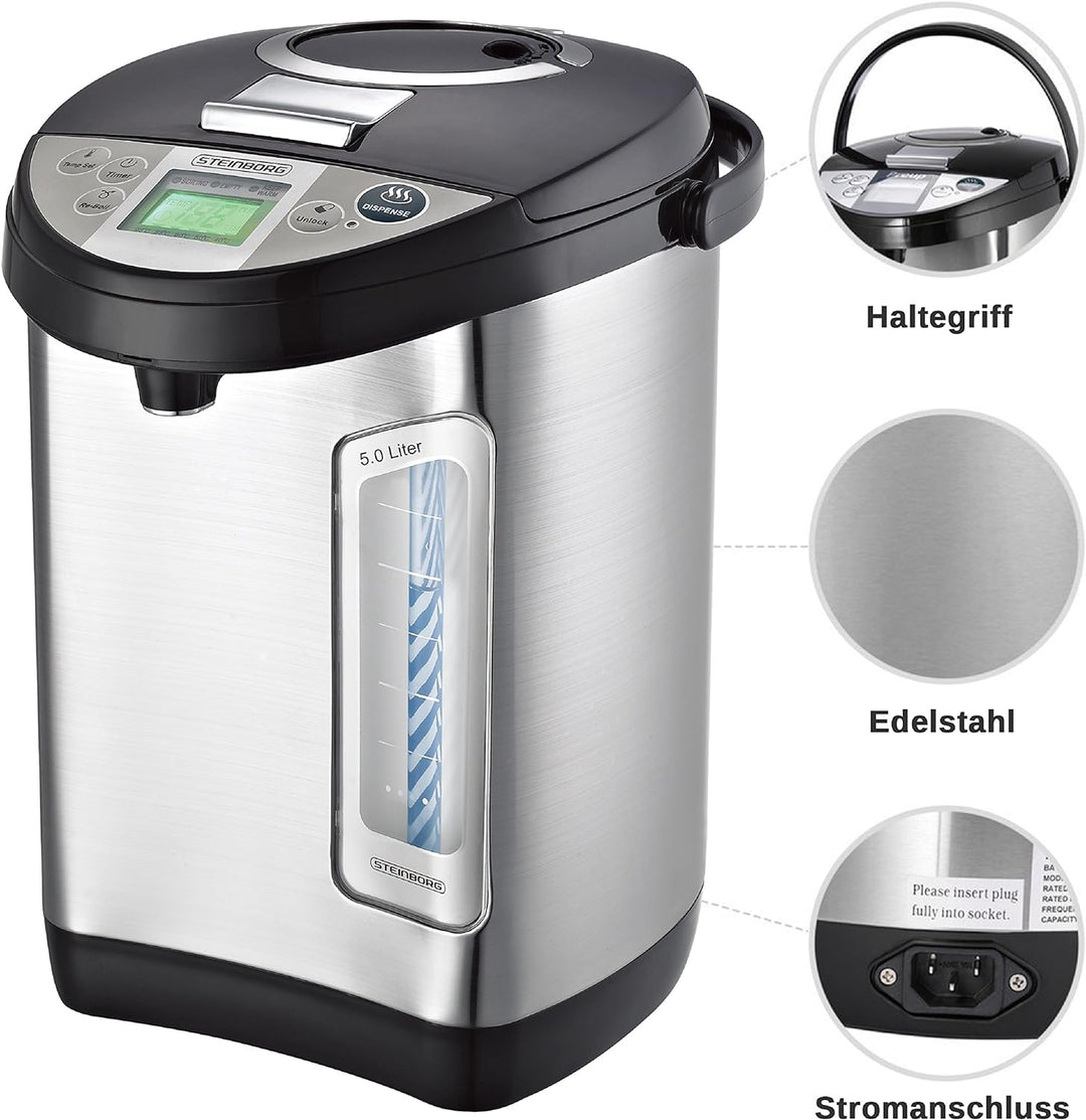 Thermopot 5 Liter | Glühweinkocher | Edelstahl Heisswasserspender | Wasserkocher | Wasserspender | D
