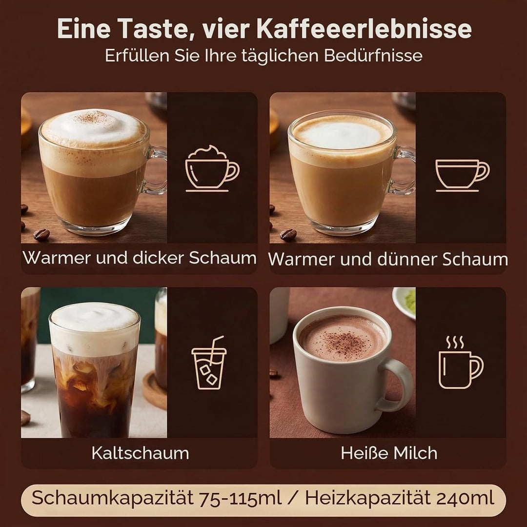 Morpilot Milchaufschäumer Elektrisch 4 in 1 – Spülmaschinenfest (Einzigartig), 75-240ml, leise & sch