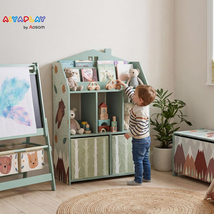 AIYAPLAY Kinderregal Bücherregal Kinder mit 2 Stoffschubladen offen Regal Spielzeugregal für 3-8 Jah