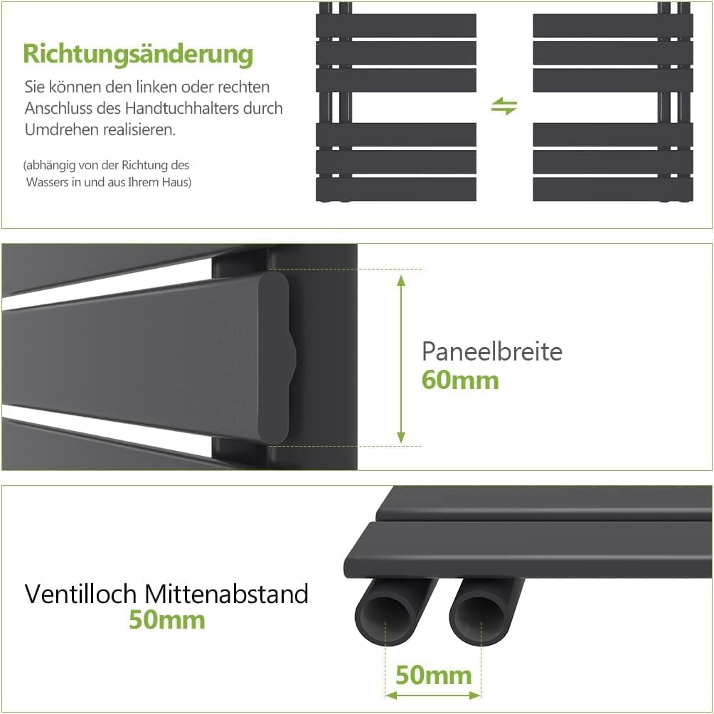 S'AFIELINA Badheizkörper Paneel Heizkörper Bad 1599x600mm Handtuchheizkörper 1005W, Handtuchtrockner