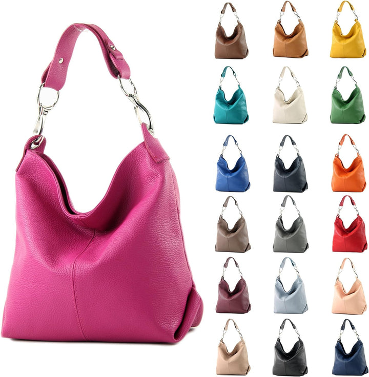 modamoda de - T168 - ital Schultertasche Umhängetasche aus Leder Dunkelgrau, Dunkelgrau
