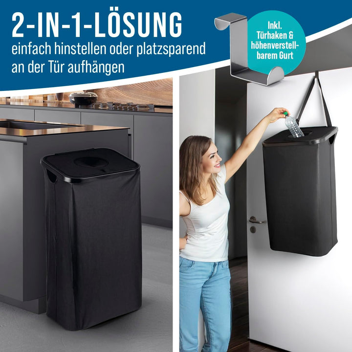EASYmaxx Pfandflaschen Sammelbehälter 80 l inkl. Türhaken &amp; 2 herausnehmbare Tragetaschen | Flaschen