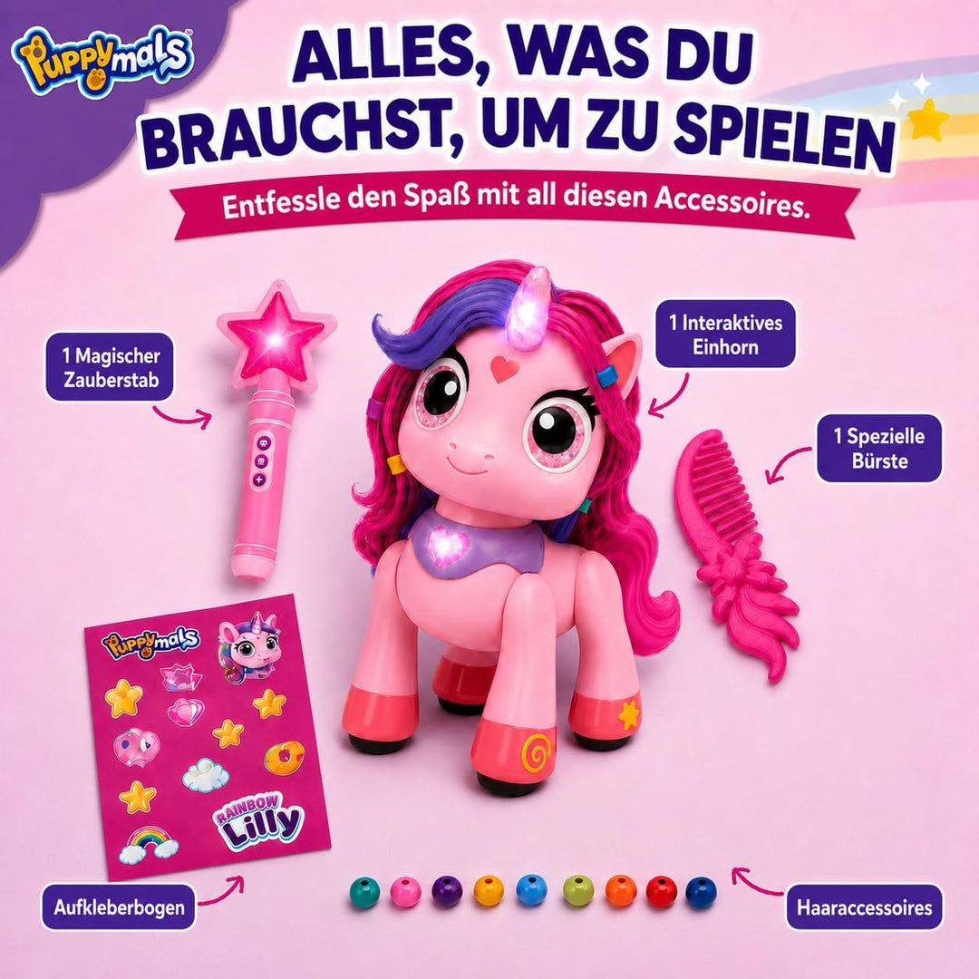 Regenbogen Einhorn Rainbow Lilly | Ferngesteuertes Einhorn mit Zauberstab | Interaktives Einhorns mi