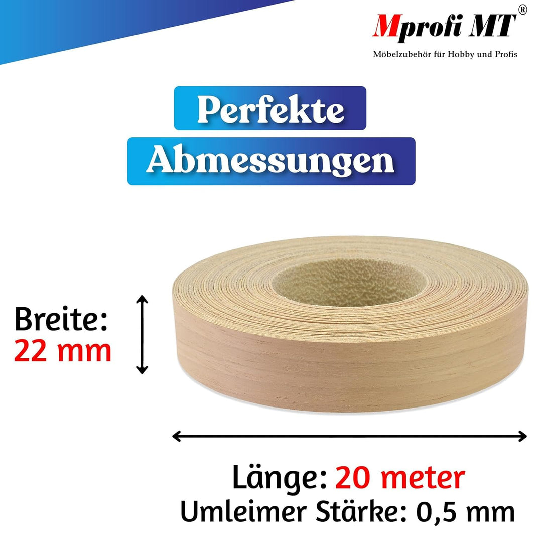 Mprofi MT® Kantenumleimer mit Schmelzkleber - 22mm X 20m Rolle - Echtholz Furnier Kantenumleimer Nus