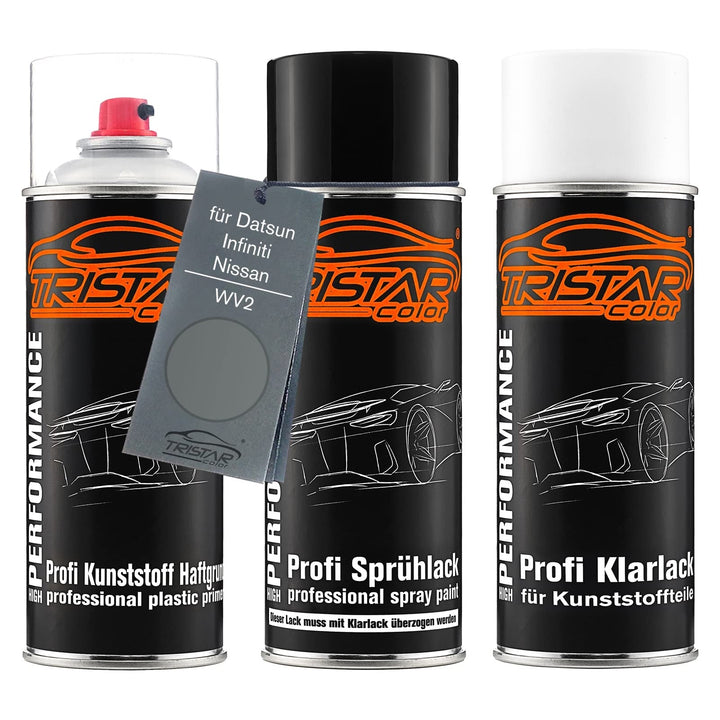 TRISTARcolor Autolack Spraydosen Set für Kunststoff für Datsun/Infiniti/Nissan WV2 Silver Metallic/D
