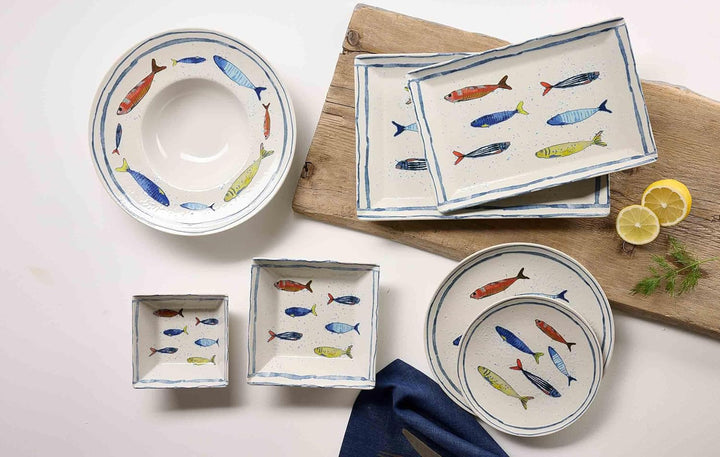 Ritzenhoff &amp; Breker Maro Beilagenschale 13 x 13 cm 6er Set, Steinzeug-Geschirr mit Fisch-Dekor, Spül
