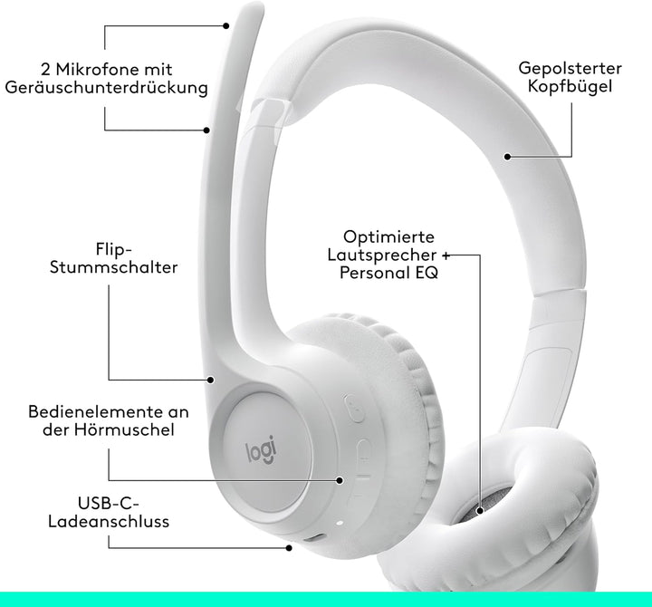 Logitech Zone 300 Wireless Bluetooth Headset mit Mikrofon inkl. Geräuschunterdrückung, kompatibel mi