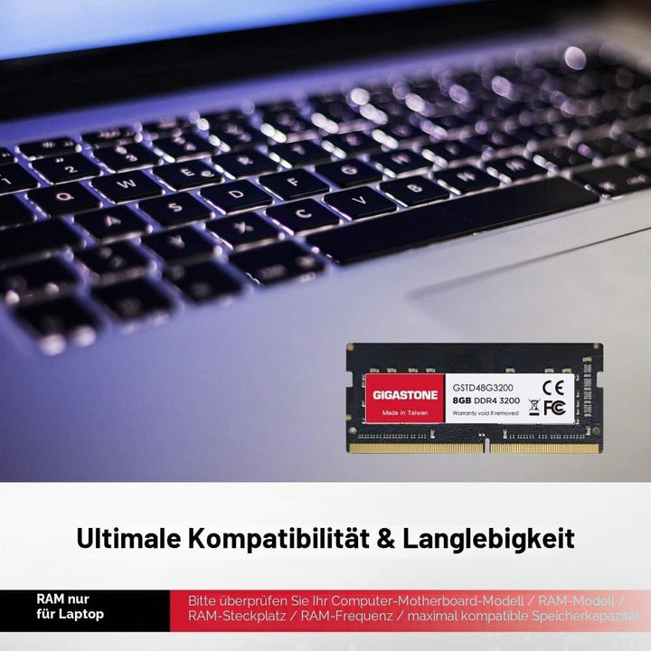 [DDR4 RAM] Gigastone Laptop RAM 8GB DDR4 Ram 8GB DDR4-3200MHz PC4-25600 CL22 1.2V SODIMM 260 Pin/Pol